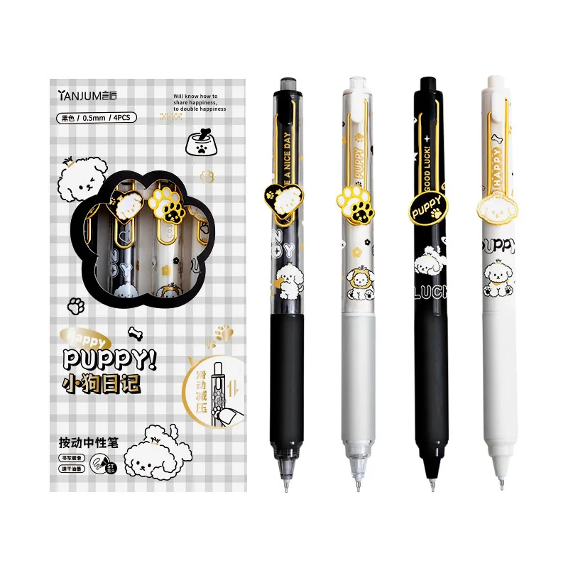 32 pcs/lot Cartoon Dog Gel Pen Cute 0.5mm Black Ink Signature Pens Stationery Gift School Writing Supplies