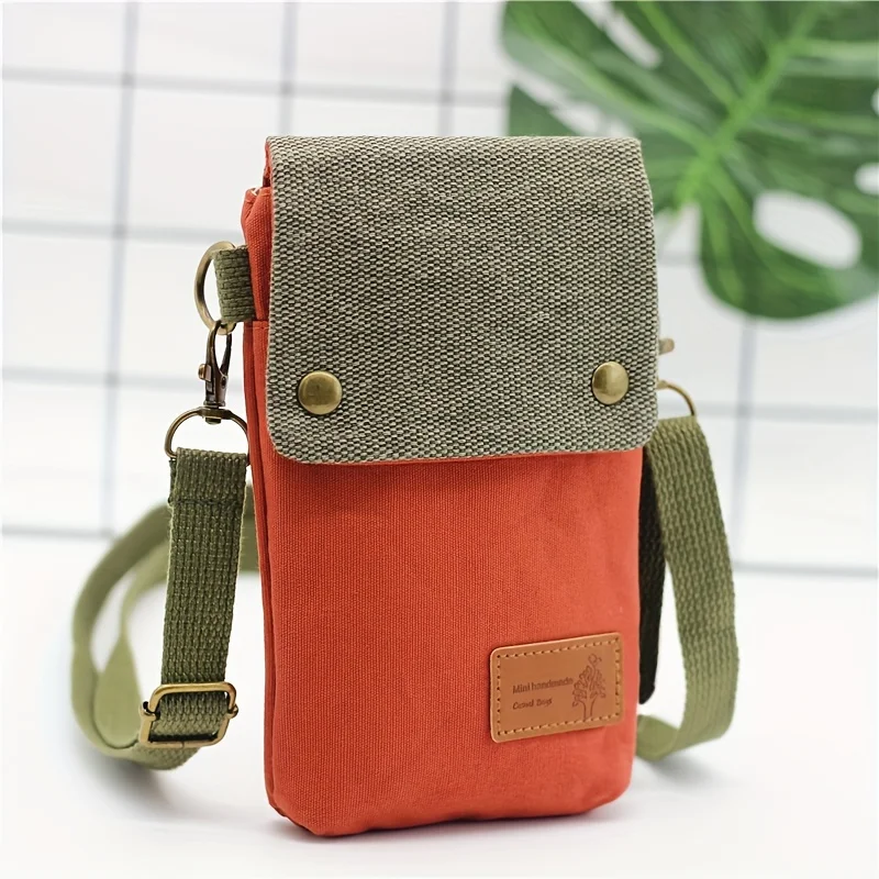 Mini-Umhängetasche aus Stoff, Handytasche mit Farbkontrast, Vintage-Schultertasche für Damen, kleine Umhängetasche, neu, passend – Detail 8