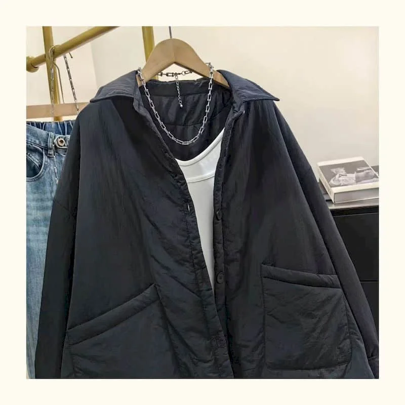 Quilted Coats for Women Lightweight Cotton Added Korean Style Polo-neck Jackets Casual Vintage Keep Warm Winter Clothes Women
