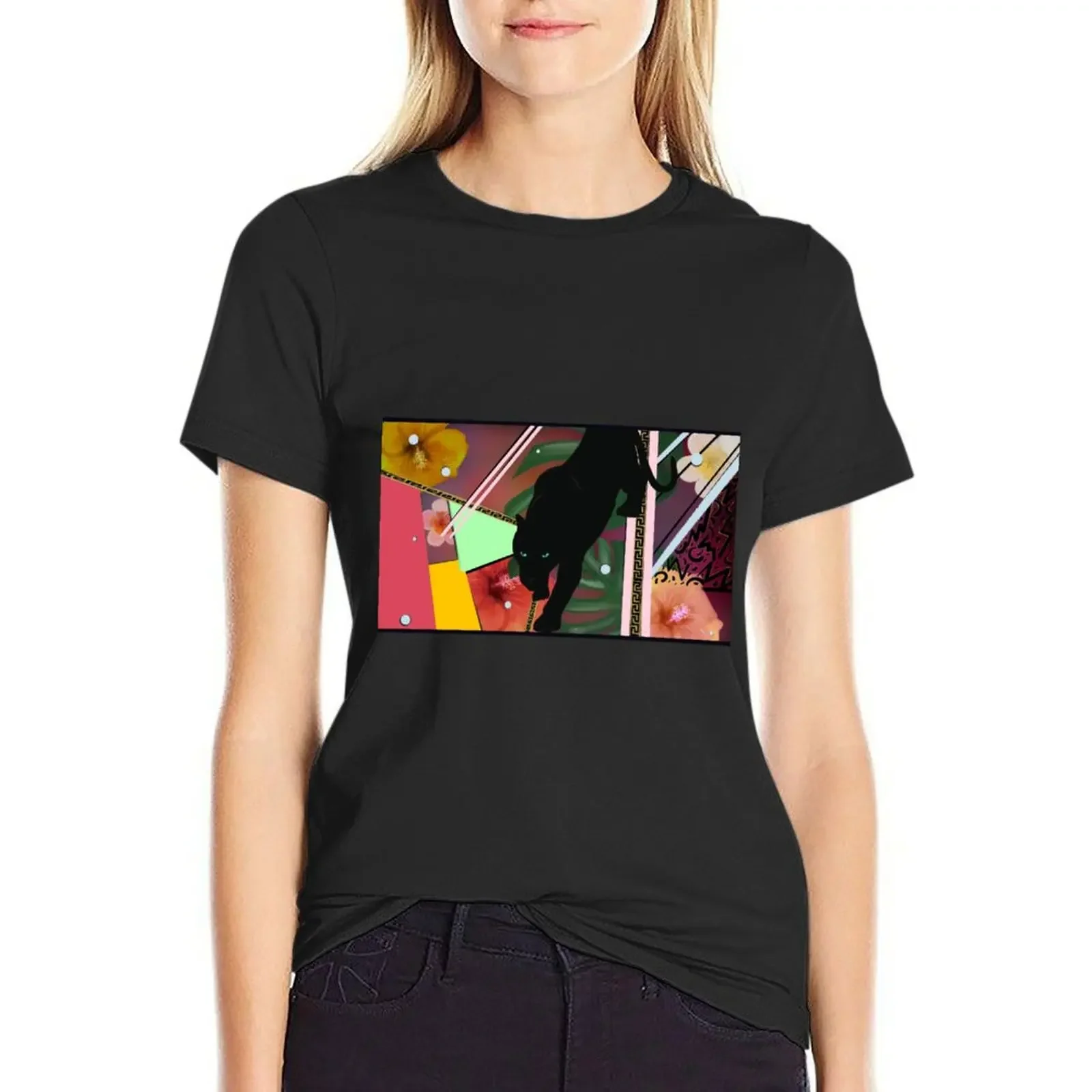 

Jungle Youngle Panther on white T-Shirt tees summer top plus size tops luxury designer clothing Women