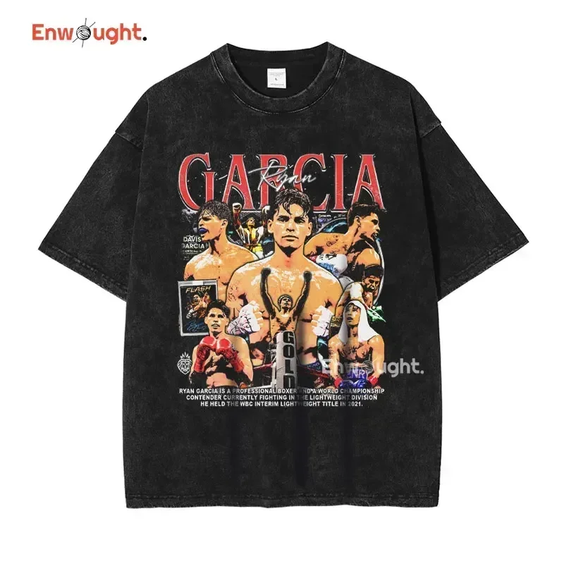 Ryan Garcia Boxing Champion T shirt Vintage Washed Short Sleeve Tops Tees Oversized T-shirt Harajuku Sweatshirt Men 100% Cotton