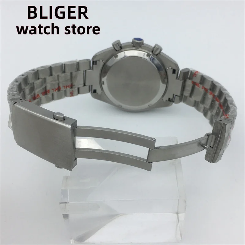 BLIGER Moda 40mm cronógrafo de quartzo Negócios Sapphire Cristal Relógio Masculino VK63 Movimento Data pulseira de aço mostrador luminoso