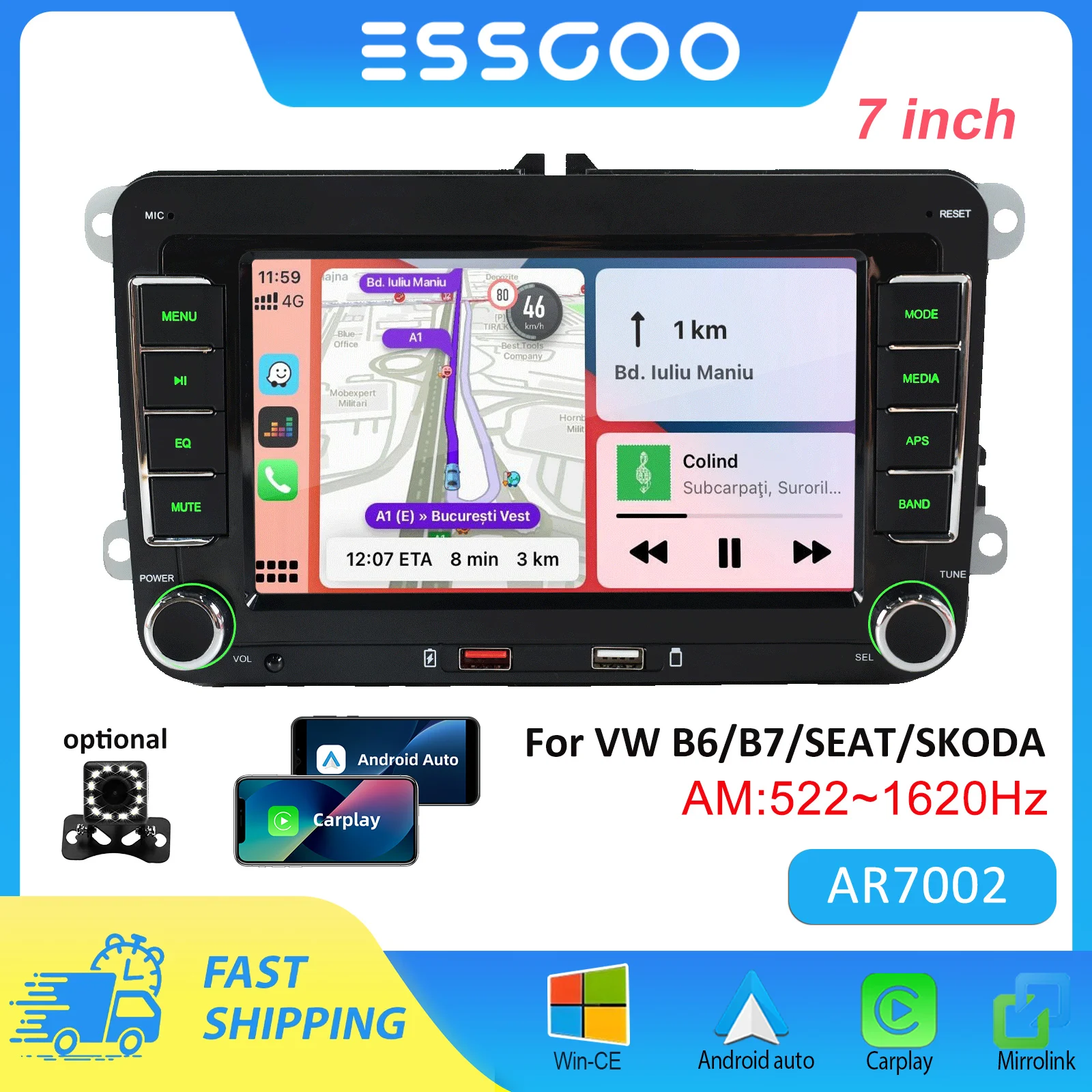7 Zoll CarPlay Autoradio für Volkswagen VW Golf Passat JETTA Skoda SEAT Android-Auto Intelligentes Autosystem 2din AM Autoradio