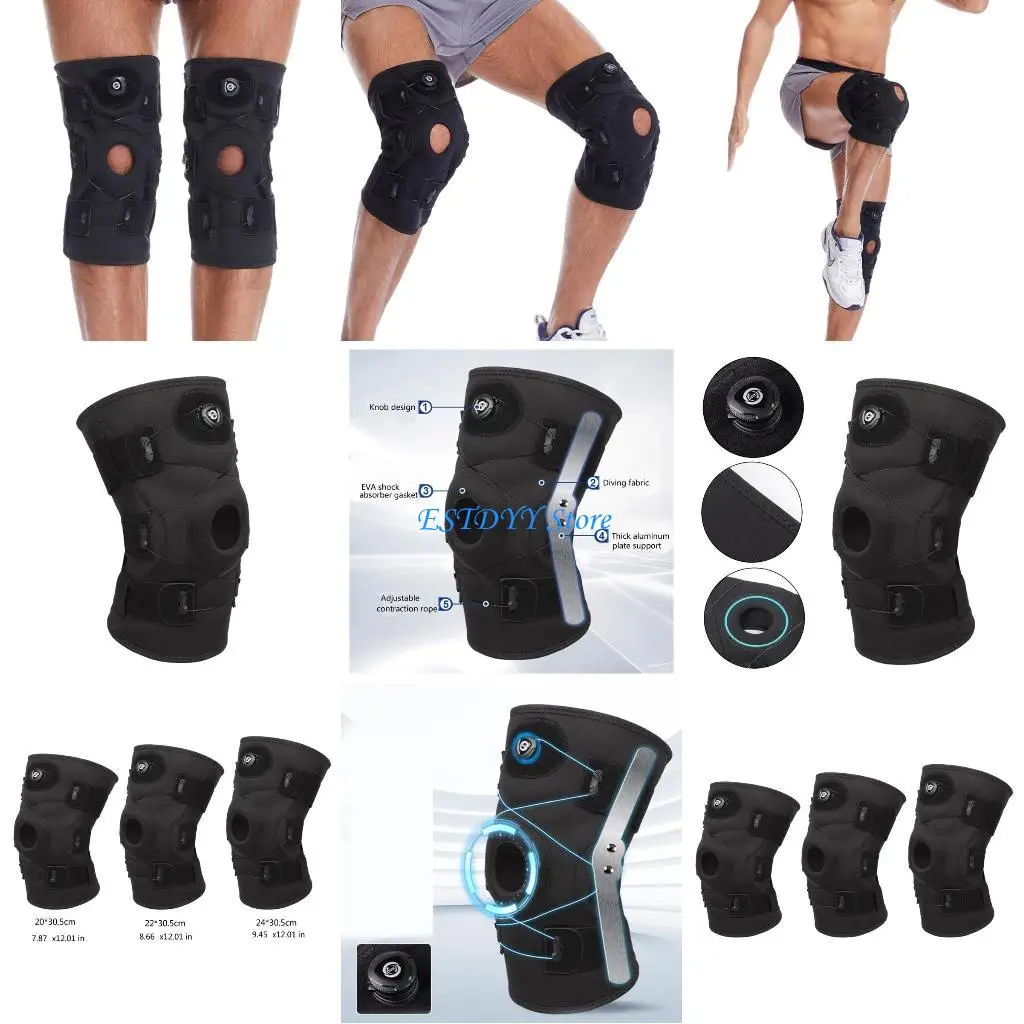 

G6DE Knee Brace with Metal Hinges and Side Stabilizers for Men Women Sport Adjustable Knee Support Brace for Injury Recovery