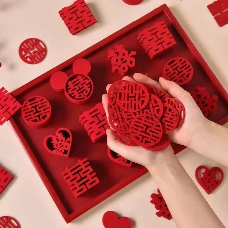 30pcs Mini Chinese Double Happiness Decorations Suitable for Wedding DIY Ornaments, Small Xi Charms for Fruit Plate Throw 4
