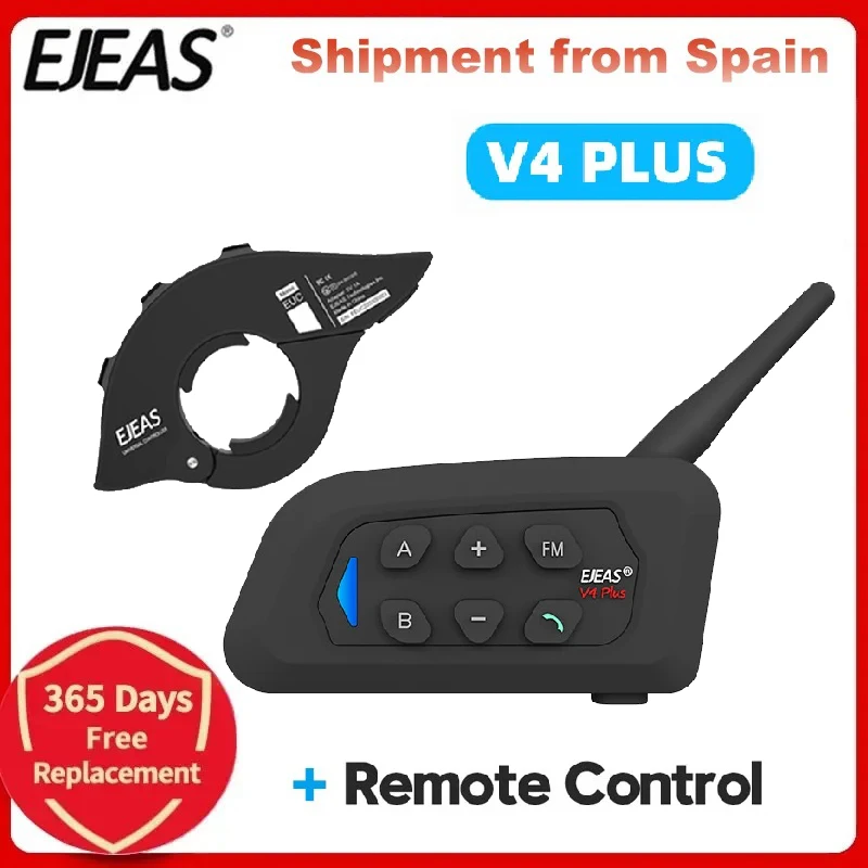 EJEAS V4 PLUS Motorcycle Helmet Bluetooth Walkie Talkie 4 Rider Distance 1500 Meters Waterproof IP65