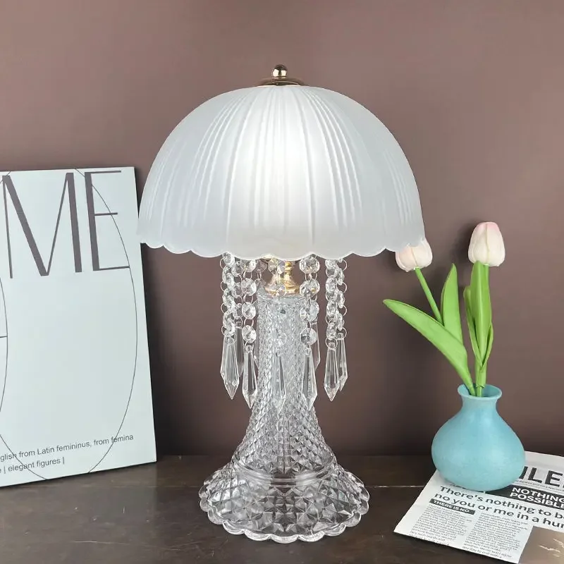 Crystal Glass Bedside Table Lamp - Nordic Style, Forest-Themed Desktop Decor for Living Room & Entrance