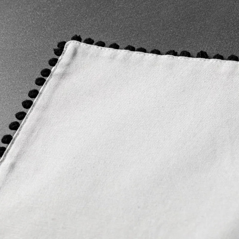 Placemat, Ivory with Black Pom Pom Trim
