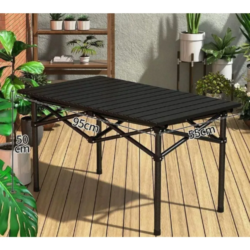 Portable Roll Up Camping Table and Chair Set Lightweight Aluminum Folding Picnic Table with Carry Bag for Outdoor BBQ Travel