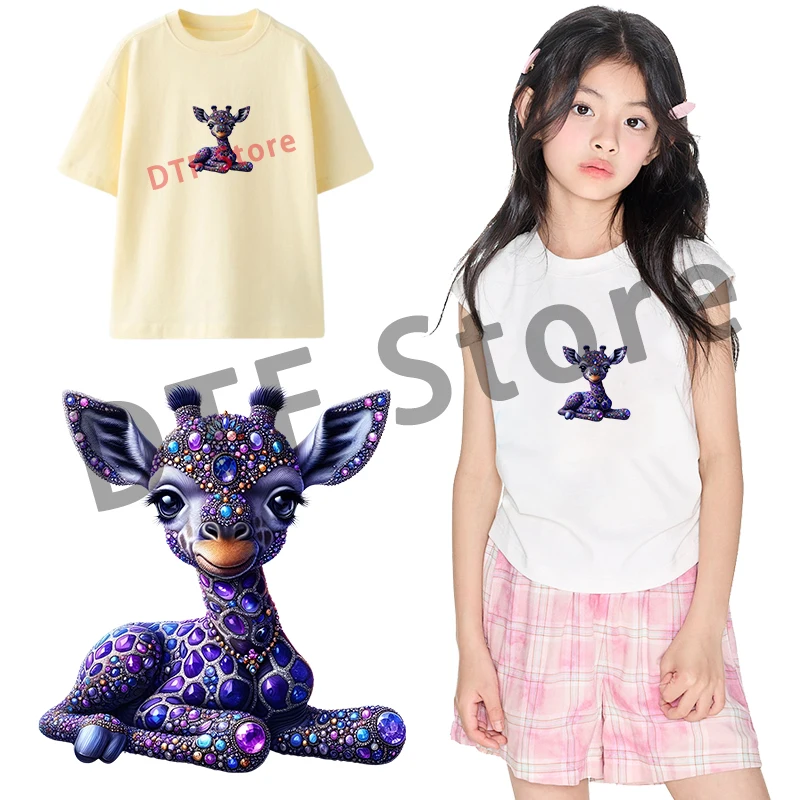 Purple animals wearing gemstones transfers ready to press Heat Transfer Printing On Children's clothing Iron on transfer Clothes