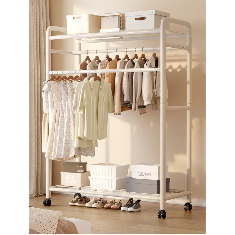 Hanging hangerFloor-to-ceiling bedroom household removable double rod storage coat rack Simple storage rack Vertical drying rack