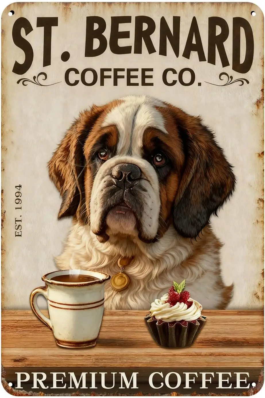 St. Bernard Coffee Co Vintage Metal Tin Sign - Rustic Wall Art For Kitchen, Cafe, Home Office - Funny Decor For Coffee Lovers &a