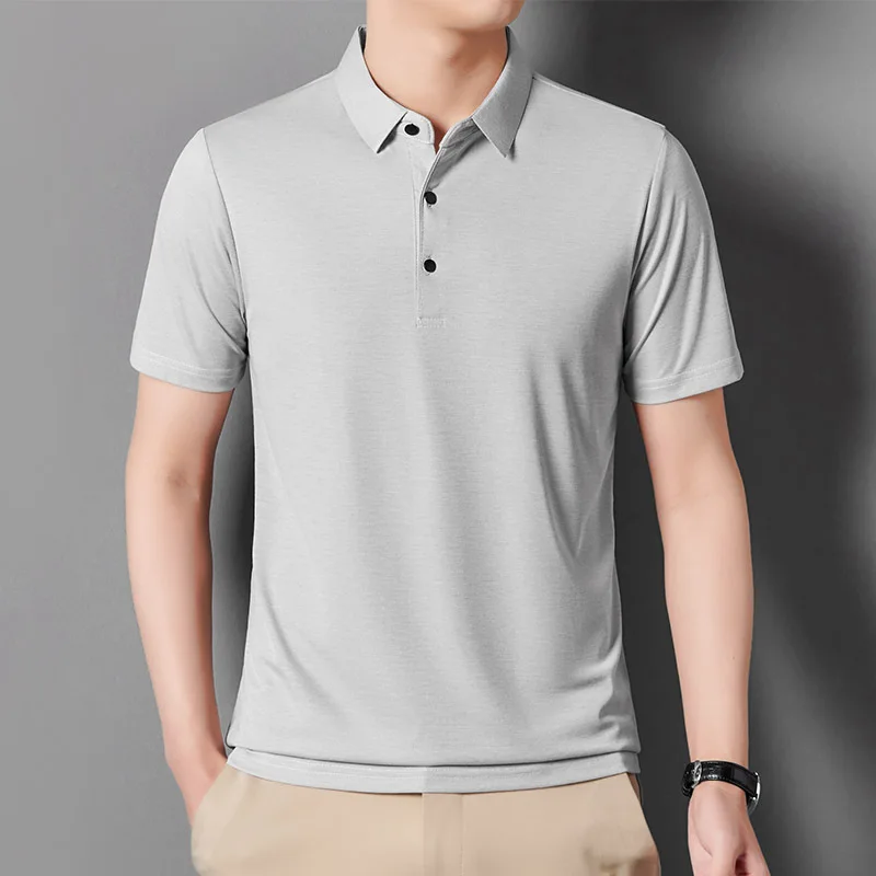 Summer New Style Men's Middle-aged and Young Lapel Tensile Roman Cloth Comfortable Breathable Short-sleeved T-shirt POLO Shirt