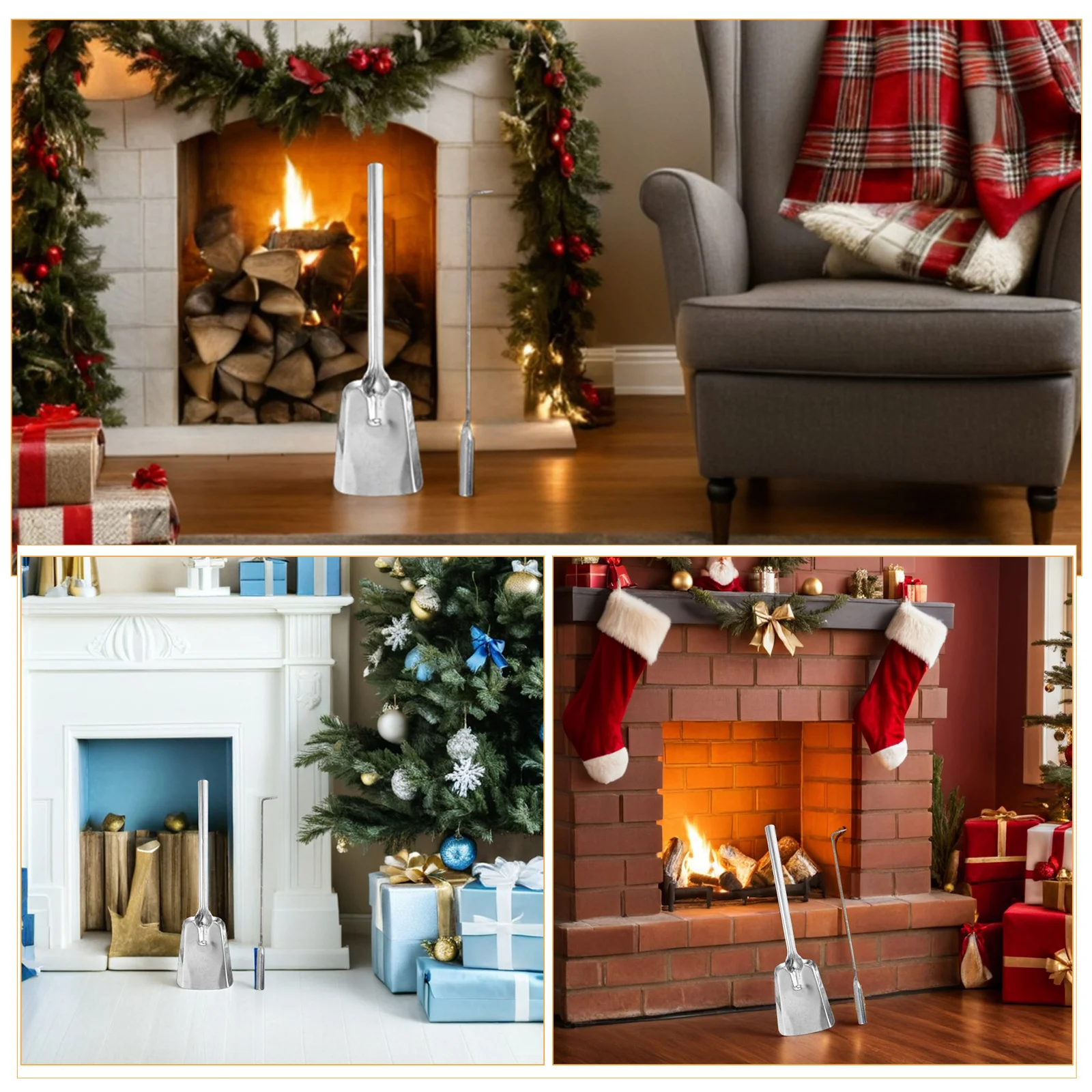 Conjunto de equipamentos para lareira, 3 peças, pinças de ferro, ganchos, pá de cinzas para queimador de madeira e fogão, ferramentas para lareiras, pinças pesadas