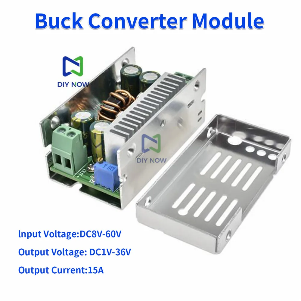 DC-DC 8-55V 200W 15A Buck Converter Module DC Adjustable Buck Power Module Frequency 180KHz Cooling Ventilation Aluminium Case