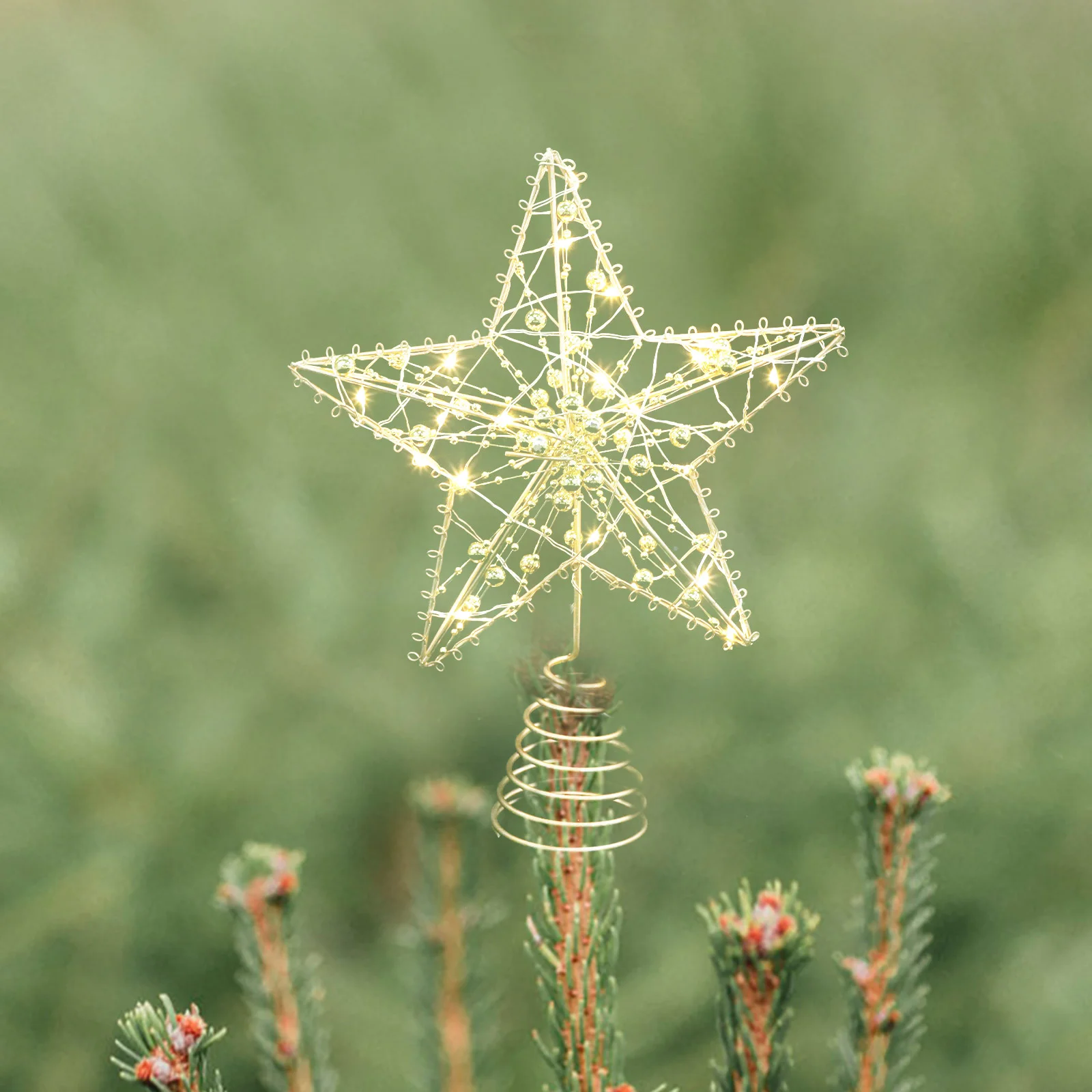 Adorno del Festival de estrellas en la parte superior del árbol, lámpara artesanal de hierro, decoración navideña, copa luminosa de árbol de Navidad