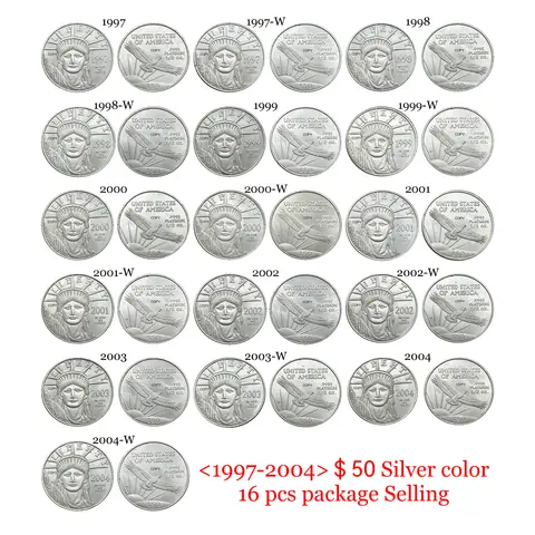 United States 1997-2004 Liberty 50 Dollars American Platinum Eagle Silver Plated US Copy Commemorative Moneda Collectible Coins
