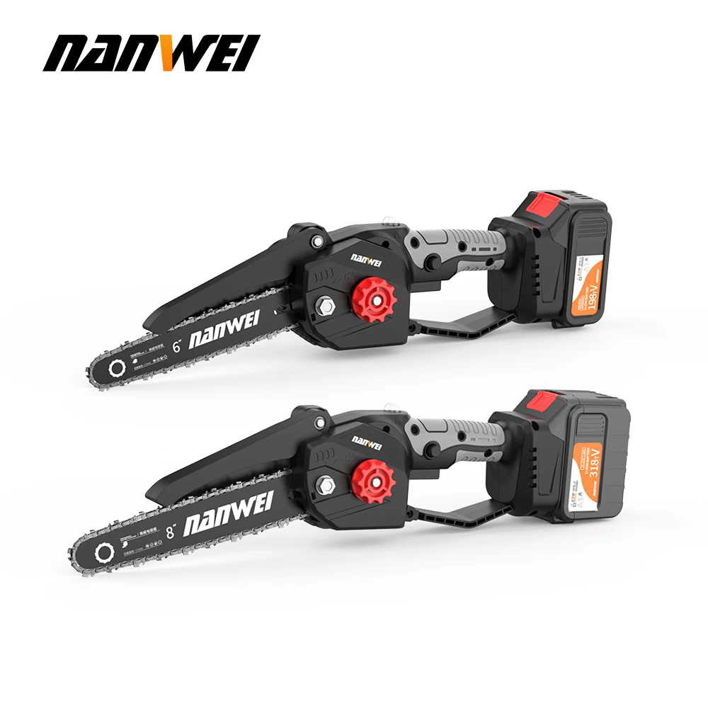 NANWEI 6&8 Inch Brushless chain saw Cordless Mini Handheld Pruning Saw Portable Woodworking Electric Saw Cutting Tool