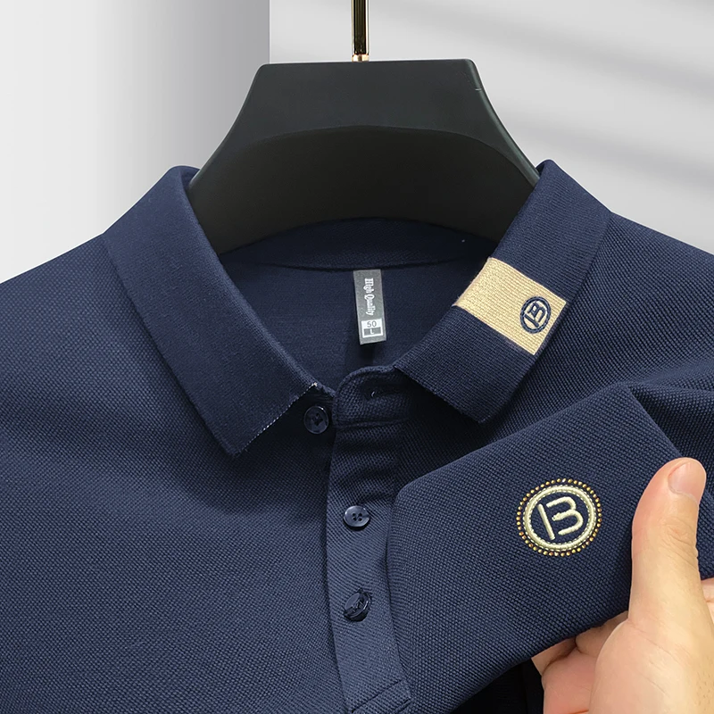 High End Letter Embroidery Brand Men's Long Sleeved Polo Shirt 2024 Spring and Autumn New Comfortable 100% Cotton Casual T-shirt