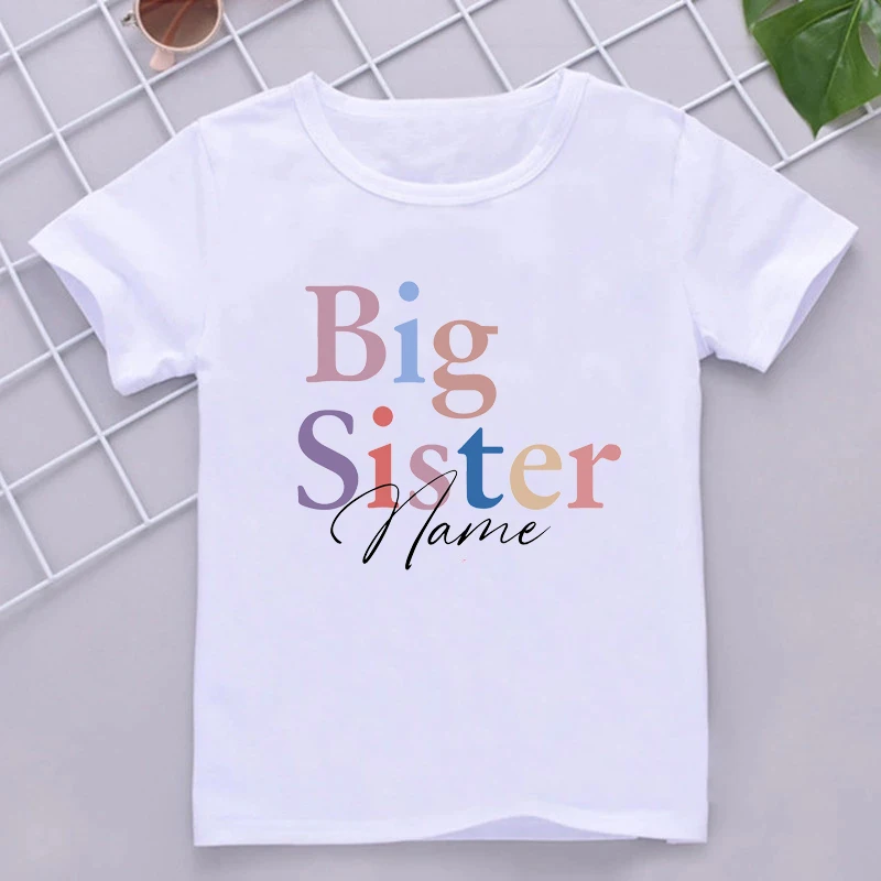 Big Brother Little Sister with Name Kid T-shirt Personalised Boy Girl Matching Outfit Tops Summer Sibling T Shirt Child Clothes