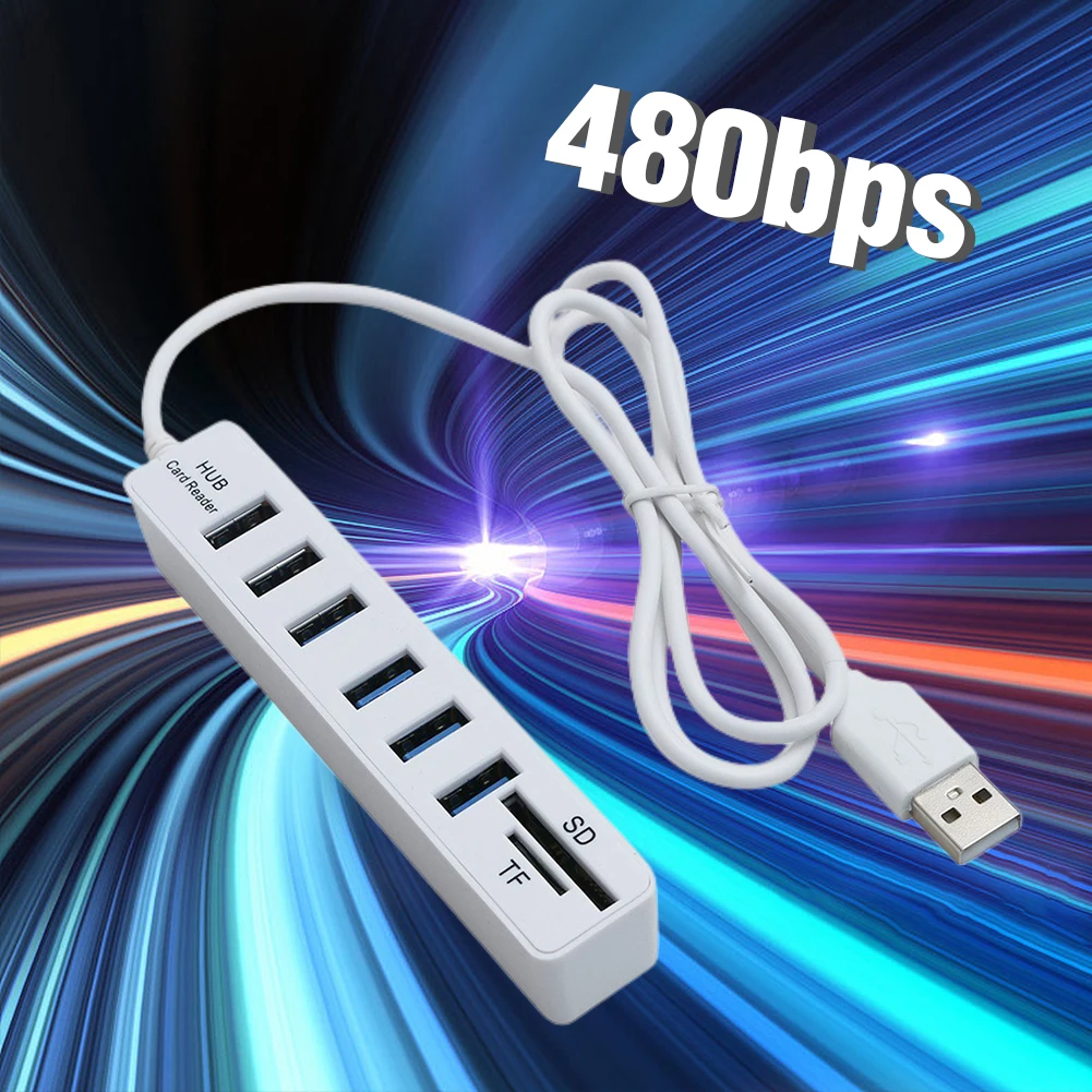 USB 6 Port Extension Hub High Speed Transmission Memory TF Docking Station Plug and Play USB 2.0 for Laptop Computer PC