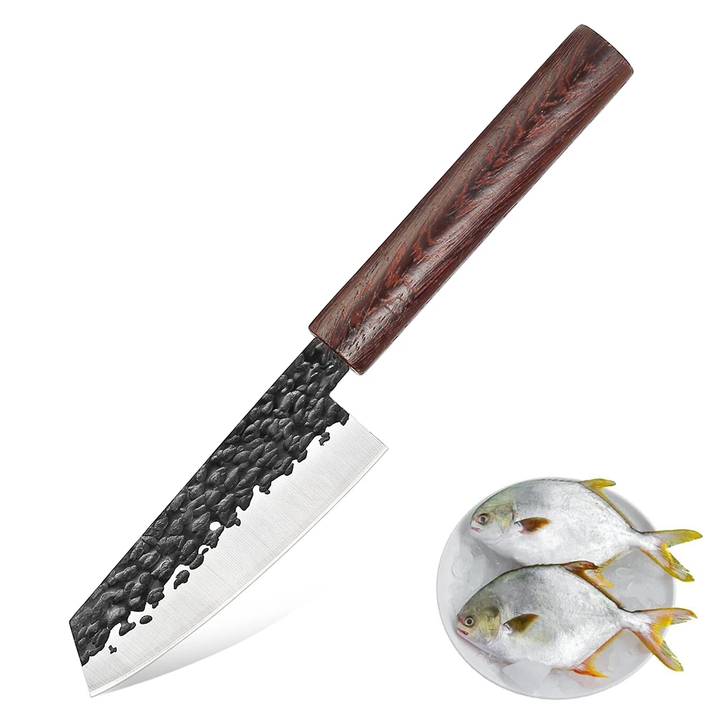 Forging Handmade Kitchen Knife High Carbon Steel Multifunctional Knife Professinal Slicing Fish Meat Chef Knife Wood Handle