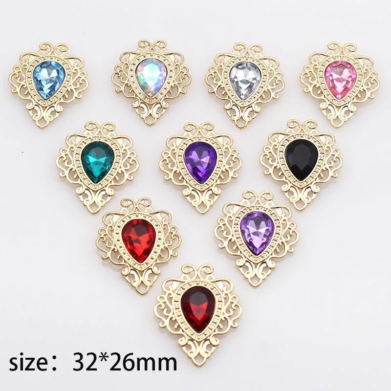 New Style 10/Piece 26*33mm Shield-Shaped Alloy Crystal P Wedding Decoration DIY Flat Back Gold Clothing Scraping Craft Accessory