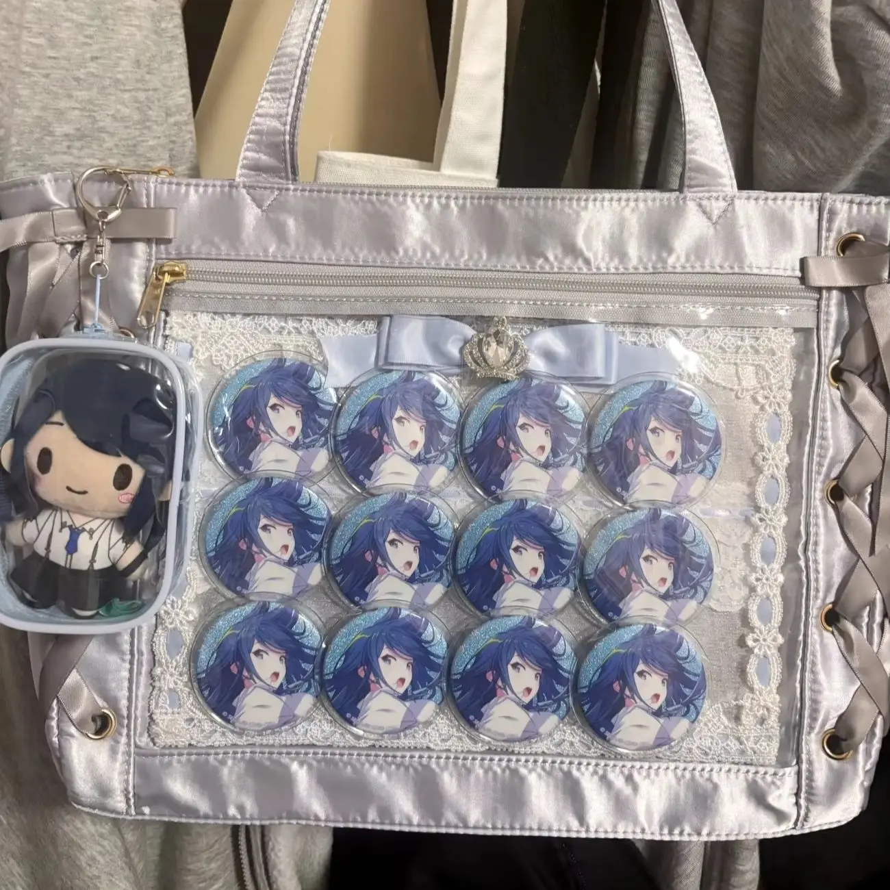 Large Capacity Daily Ita Bag Accessories Silver Grey Star Shiny Exquisite  Ita Board Satin Ribbon Ita Bag Decor Customizable