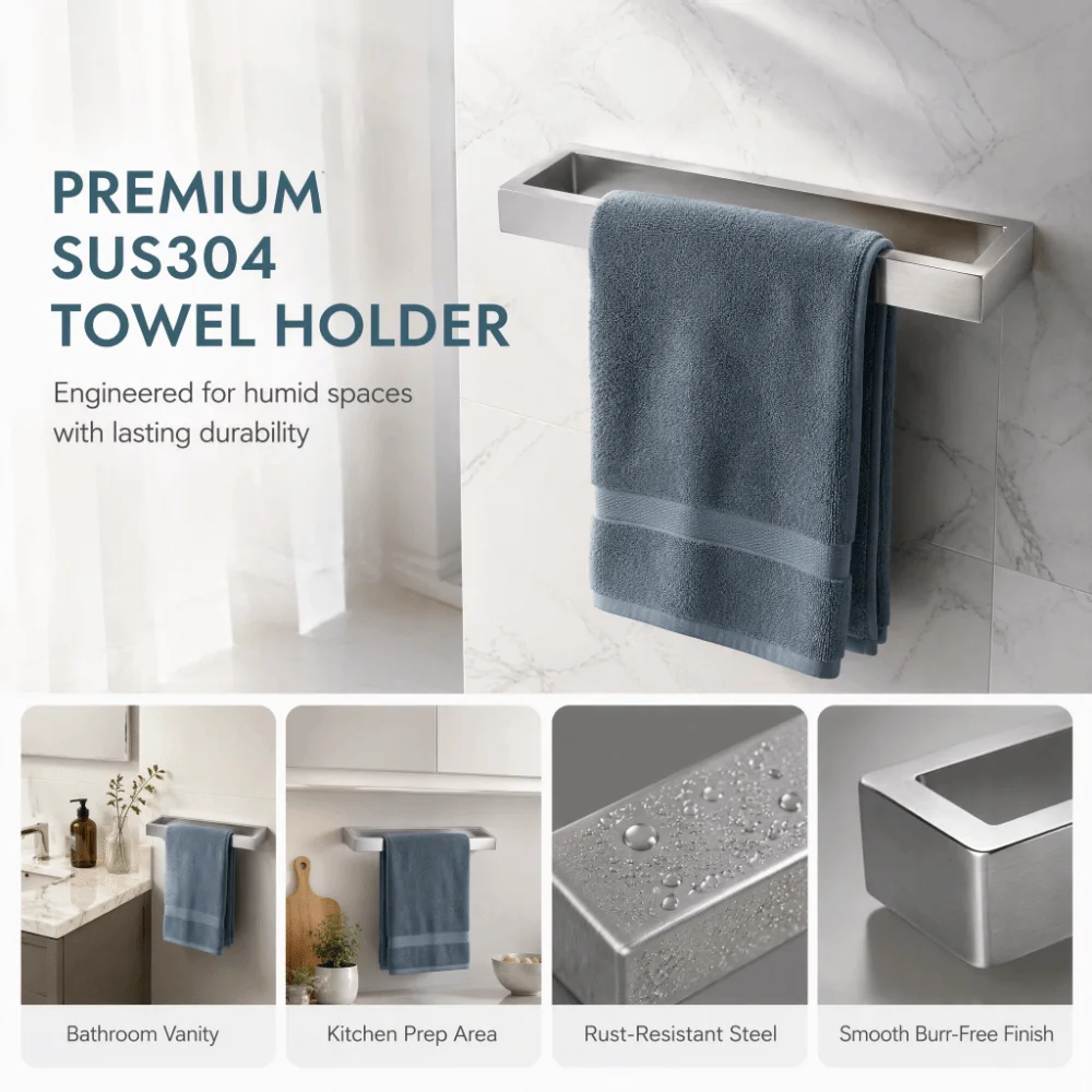 Stainless steel Towel Rack Wall Mounted Silver Bathroom Towel Holder Easy Install Contemporary Style Towel Ring