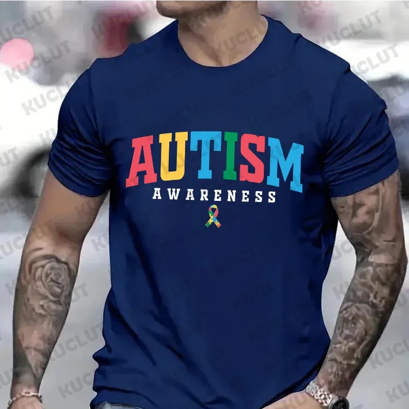 Autism Awareness Shirts for Men Retro Autism Awareness Month T-shirts Men\'s Tshirts Harajuku Graphic Tee Shirt Clothing Men Top