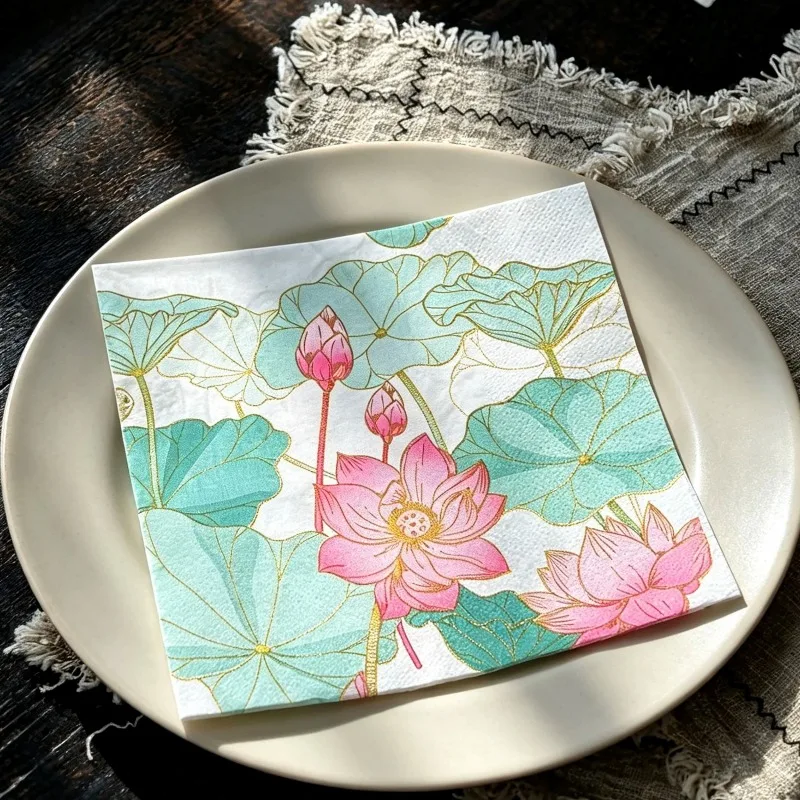 20 Sheets of 33 * 33cm 2Ply New Lotus Colored Printed Napkins Party Decoration Paper DIY Decoupage Paper