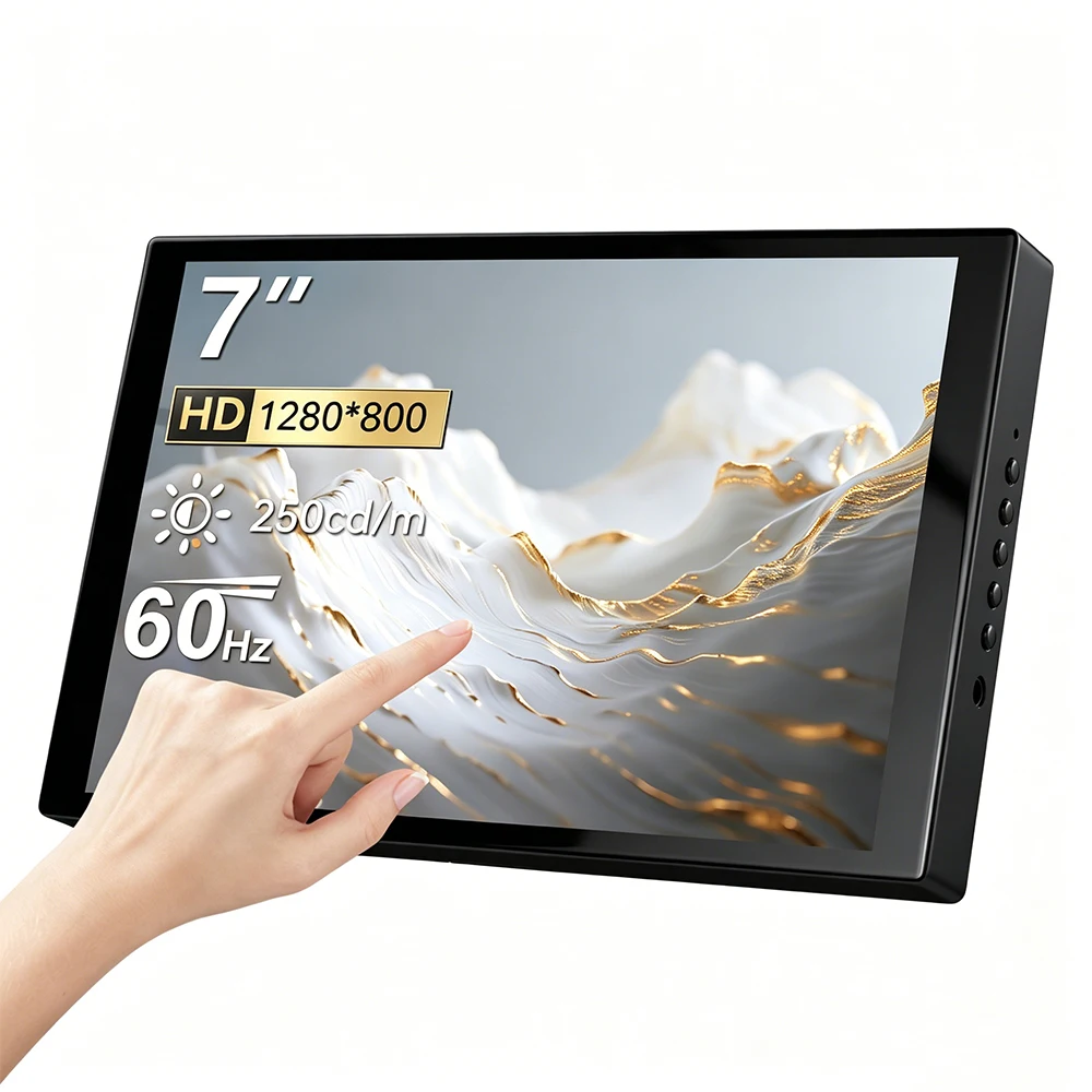 7" 1280x800 Touchscreen Monitor 60Hz HDMI Type-C VESA Portable Mini HD Display for Raspberry Pi Laptop Phone PC