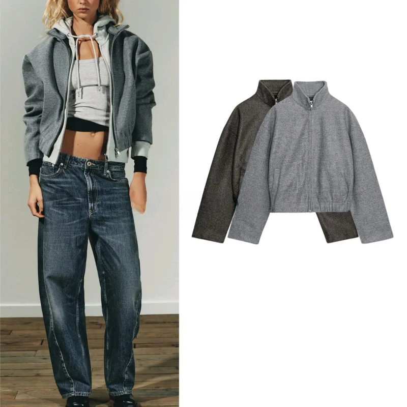 

Новая женская куртка-пилот на осень-зиму с металлическими молниями, воротником-стойкой, длинными рукавами, мягкая, повседневная, свободного кроя, из полиэстера