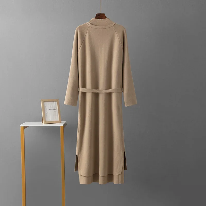 Winter Solid Color Woolen Cardigan Dress Suit Cardigan Long Sleeve Tops Long Dress Women Lazy Two-piece Sets Elegant Autumn