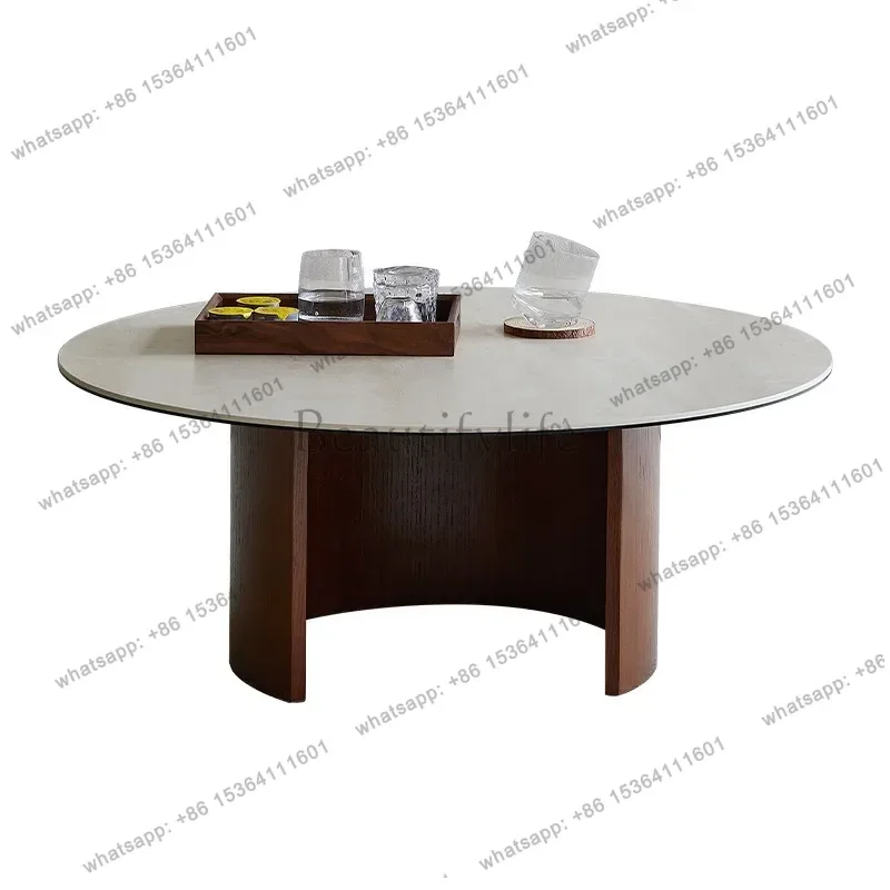 PG NEW Modern simple small apartment living room small coffee table French  wind travertine rock slab round coffee table