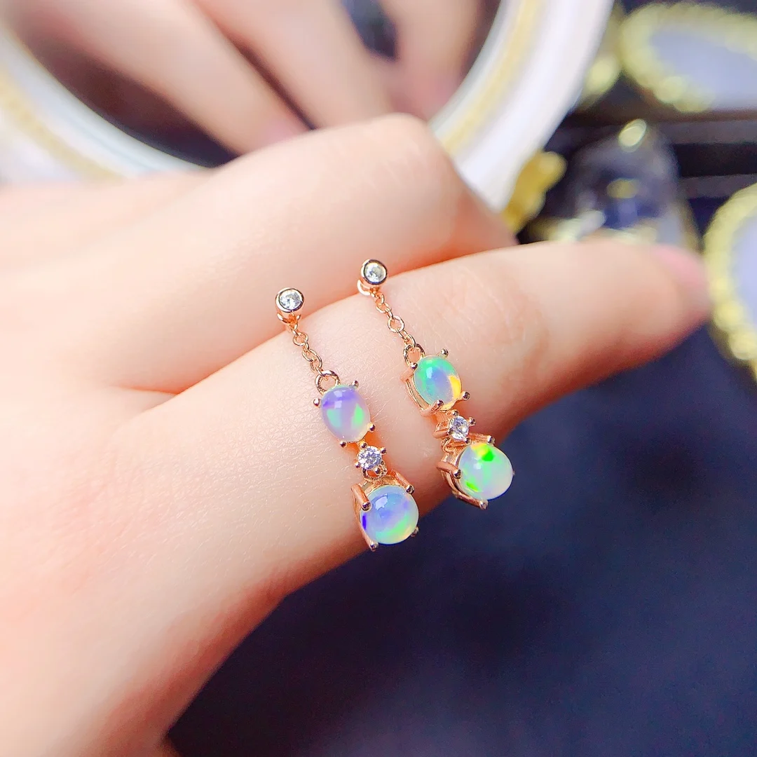 

Sterling Silver 925 Natural Opal Earrings Women's Earrings Pendants Women's Wedding Gems Free Shipping Certified Jewelry