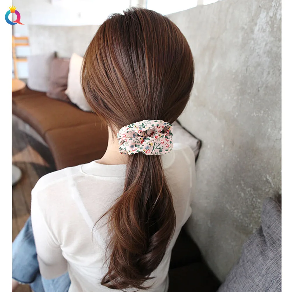 Cute Ethereal Fabric Scrunchies Korean Japanese New Floral Hair Rings for Women Ponytail High Elastic Daily Wear