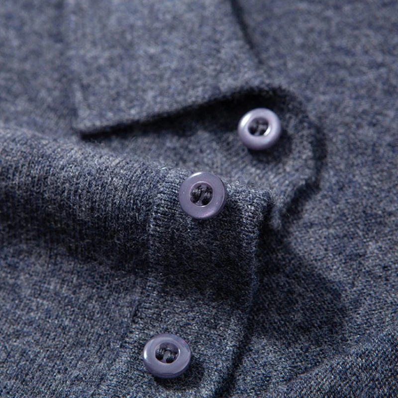 سترة صوف ميرينو أسترالية 100%، سميكة 360 جرام مضادة للبيلينغ، بلوفر ذهبي عالي الجودة بياقة بولو #2