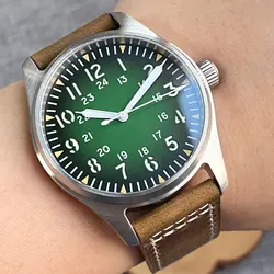 Tandorio 20bar Diving Steel Mechanical Field Watch Sunburst Green Dial 39mm Pilot Wristwatch Swim Sport Clock Rejor Green Lume