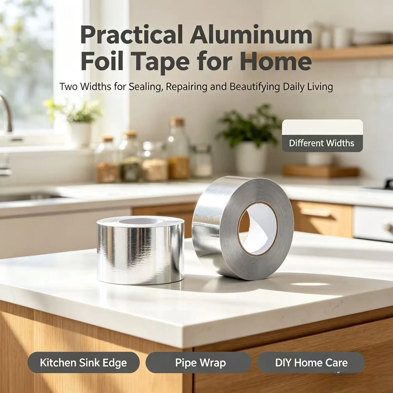 High‑Temp Aluminum Foil Tape | Multi‑Purpose Household Sealing for Pipes, Sinks & Range Hood