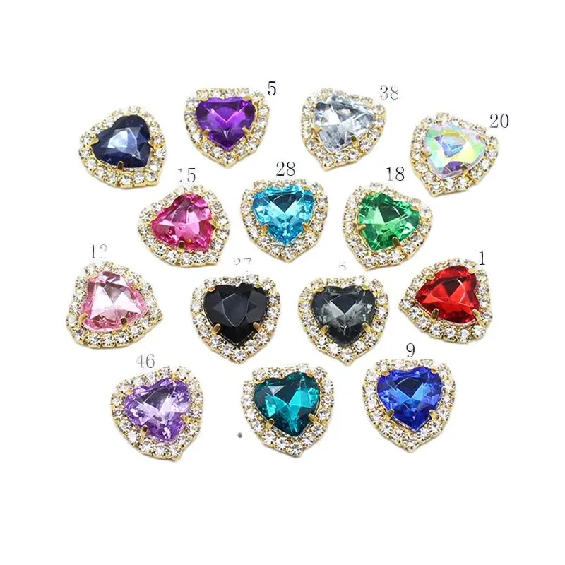 10Pcs/Lot Golden Peach Heart Rhinestone Buttons, Acrylic Embellishment DIY Multi-Color Sewing Decoration Craft Accessories