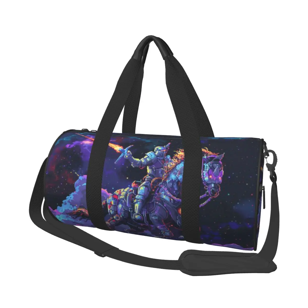 Hot Sale Space Knight Pixel Fantasy Retro Arcade Galaxy Adventure Travel bag Beach Weekend Travel Festival Bag