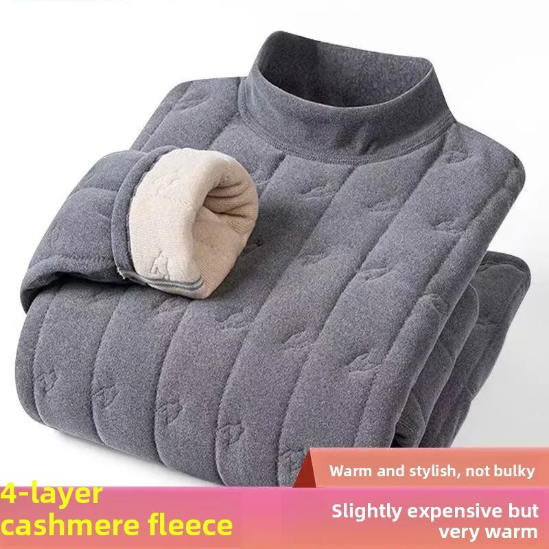 Men's Wool Stand Collar Thermal Underwear Home Clothes  Color Couple Four Layer Thick Winter Cold Resistant Fleece Top