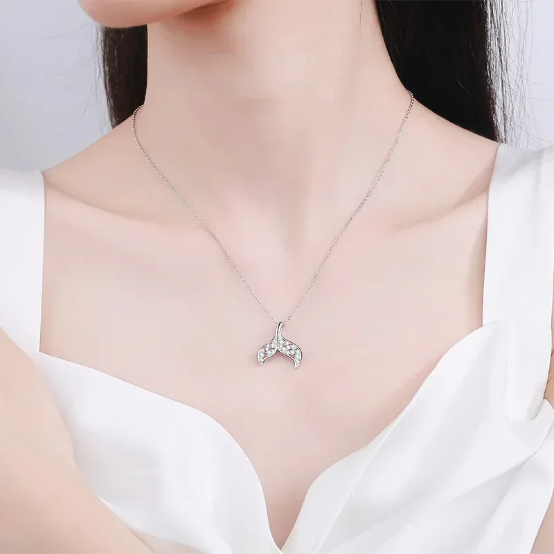 Fashion Pt950 Platinum Dolphin Tail Chain, Moissanite Fish Tail Pendant Necklace for Women Versatile Gift Wedding Fine Jewelry