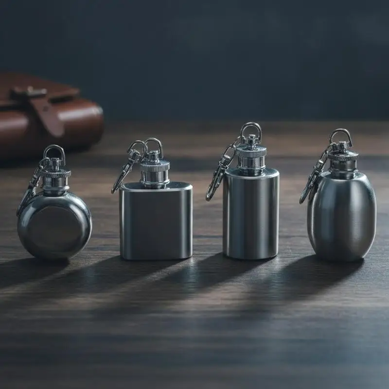 Mini 1oz Edelstahl-Hüftflasche mit Schlüsselanhänger, Leicht und Langlebig – Detail 16