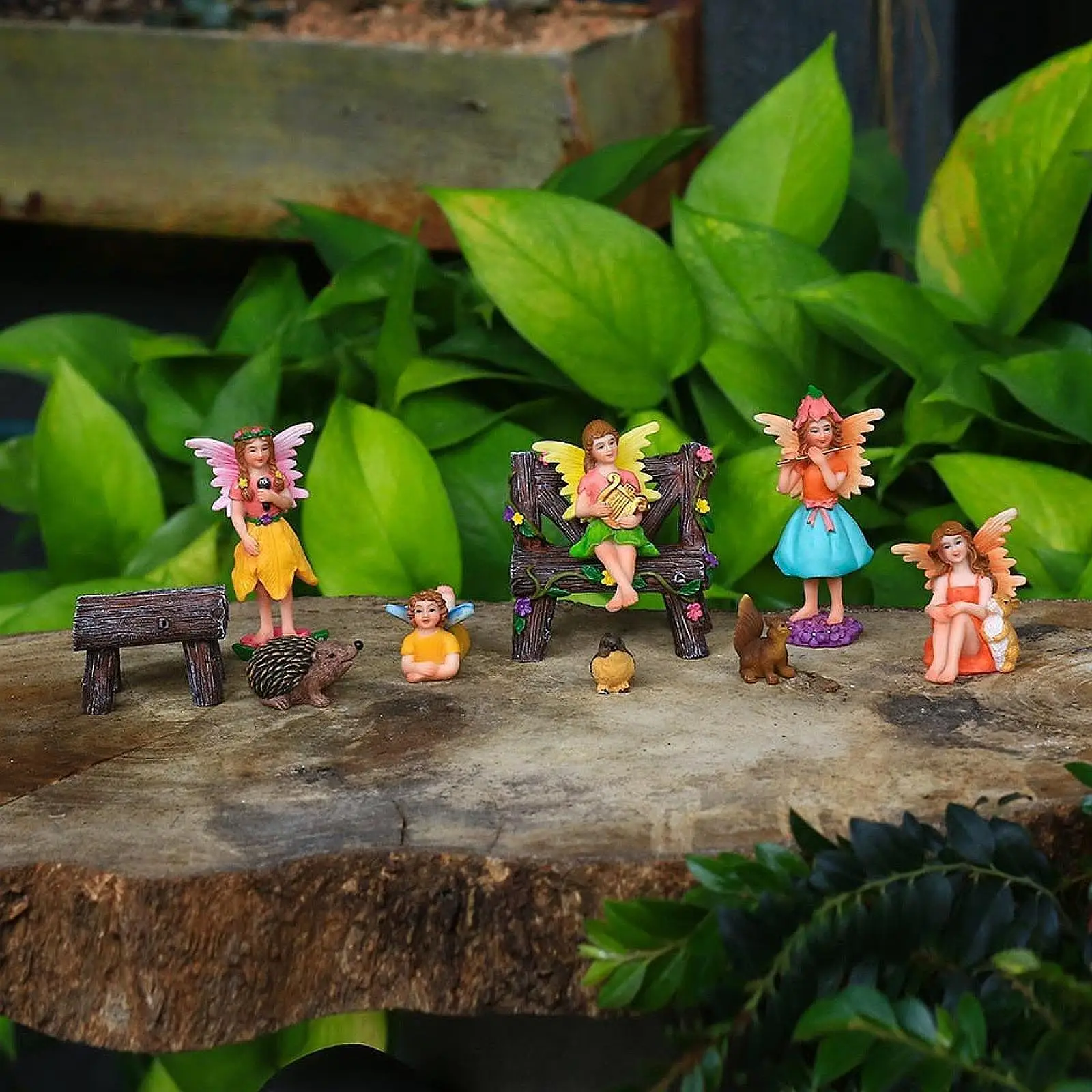 Miniatuur Fairy Beeldjes Leuke Sculpturen Fairy Garden Accessoires Mini Tuindecoraties voor Bureau Potplanten Yard Indoor Plank