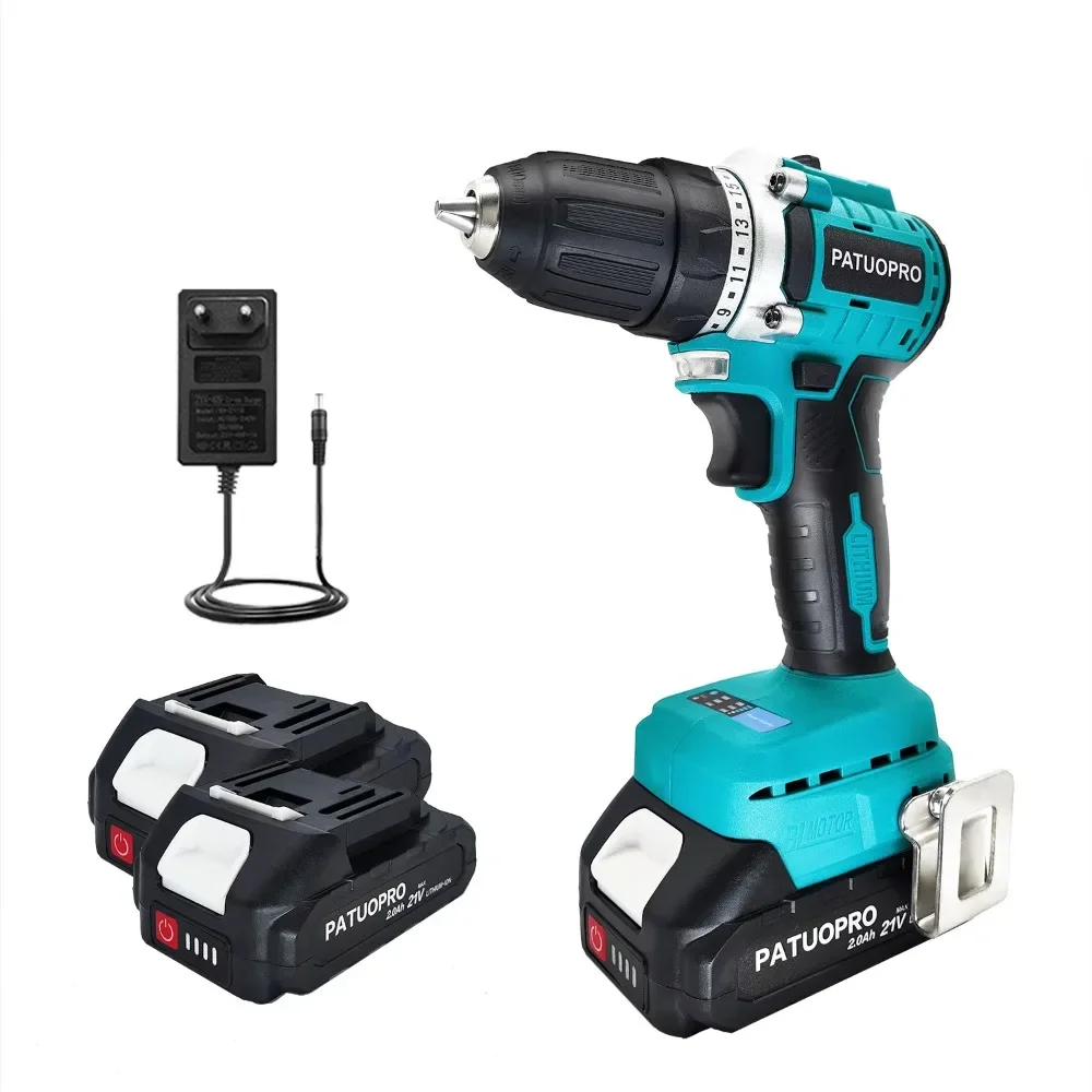 Broca de Mão Elétrica sem Fio sem Escova Chave de Fenda Velocidades 23 Torque com Bateria e Carregador 21v 10 mm