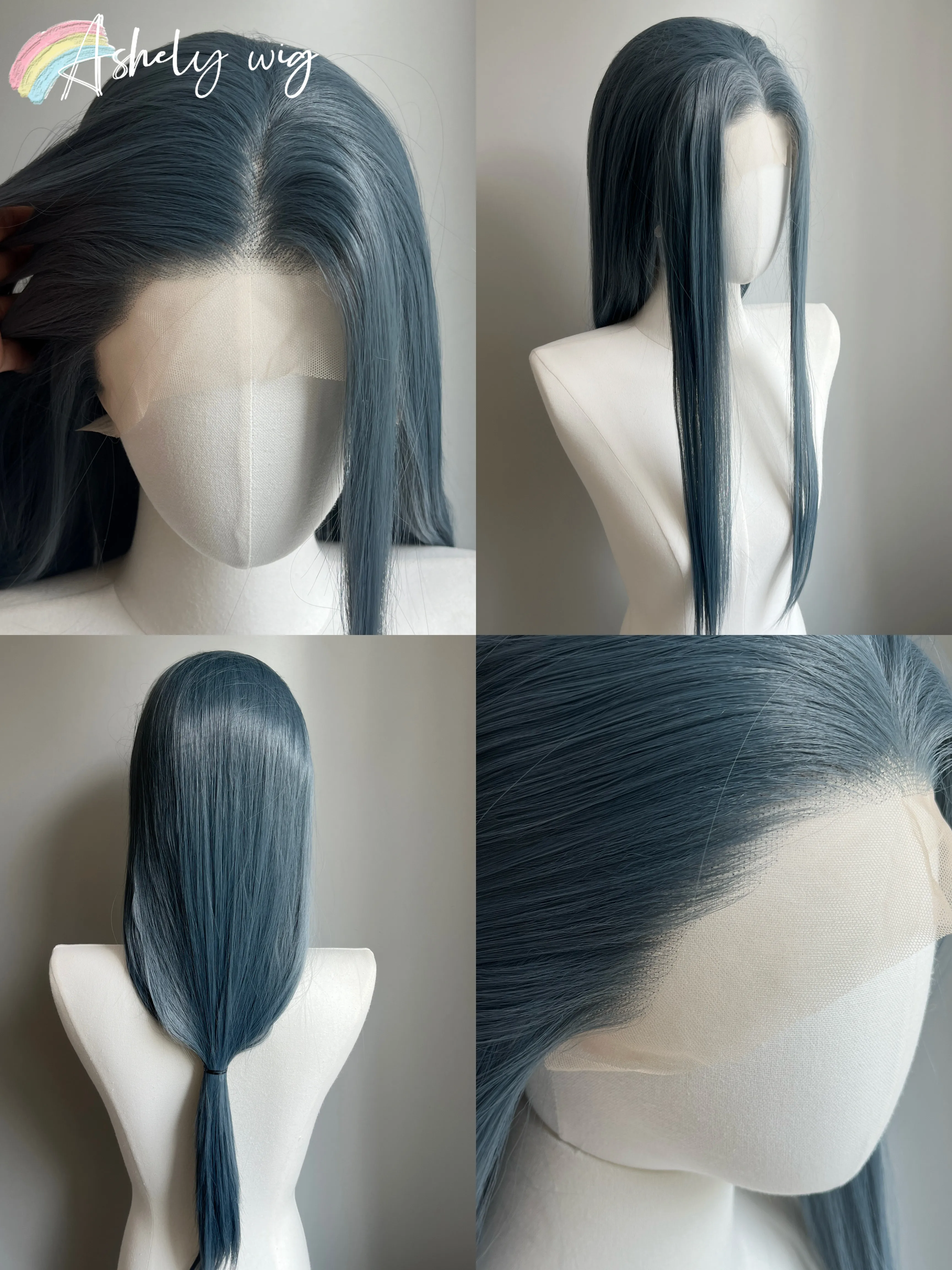 Ash Blue Lace Front Wig 13*4 Lace Frontal 26 Inch Long Straight Cosplay Wigs High Quality Natural Hairline Synthetic Lace Wigs