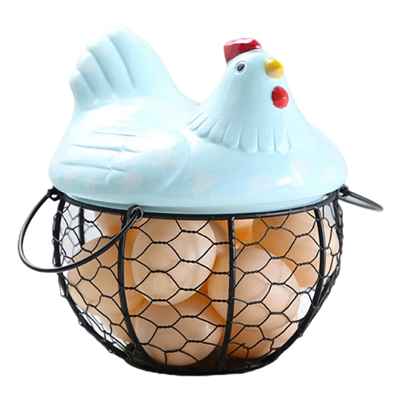 Egg Holder Iron Chicken Shape Ceramic Hen Ornament Fruit Storage Basket Durable Suitable For Storing Fruits Egg Durable