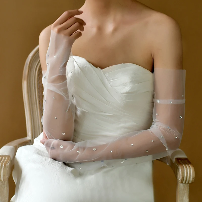 

Photography Of Nails Long Arm Sleeve Detachable Mesh Bridal Tulle Decoration Fingerless Gloves Nail Color Display